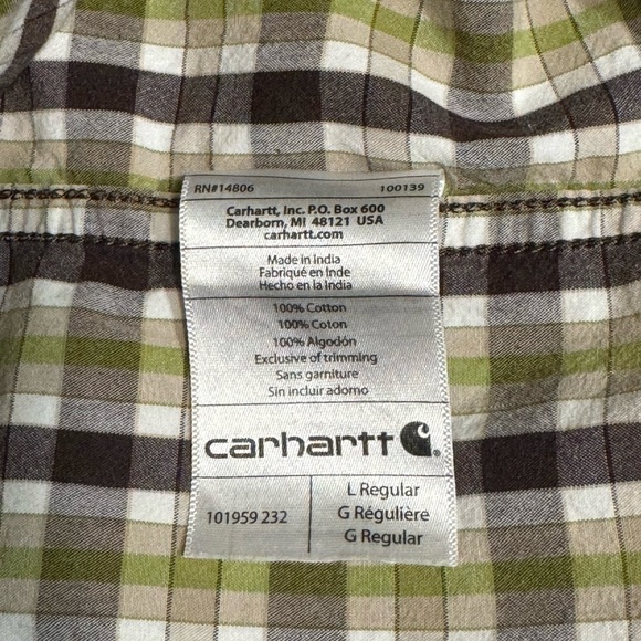 Carhartt Button Down Relaxed Fit Short Sleeve Plaid Pocket Shirt Mens Size Large - Picture 5 of 7